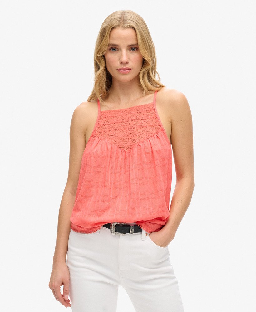 kanten camisole strandtop in roze koraal