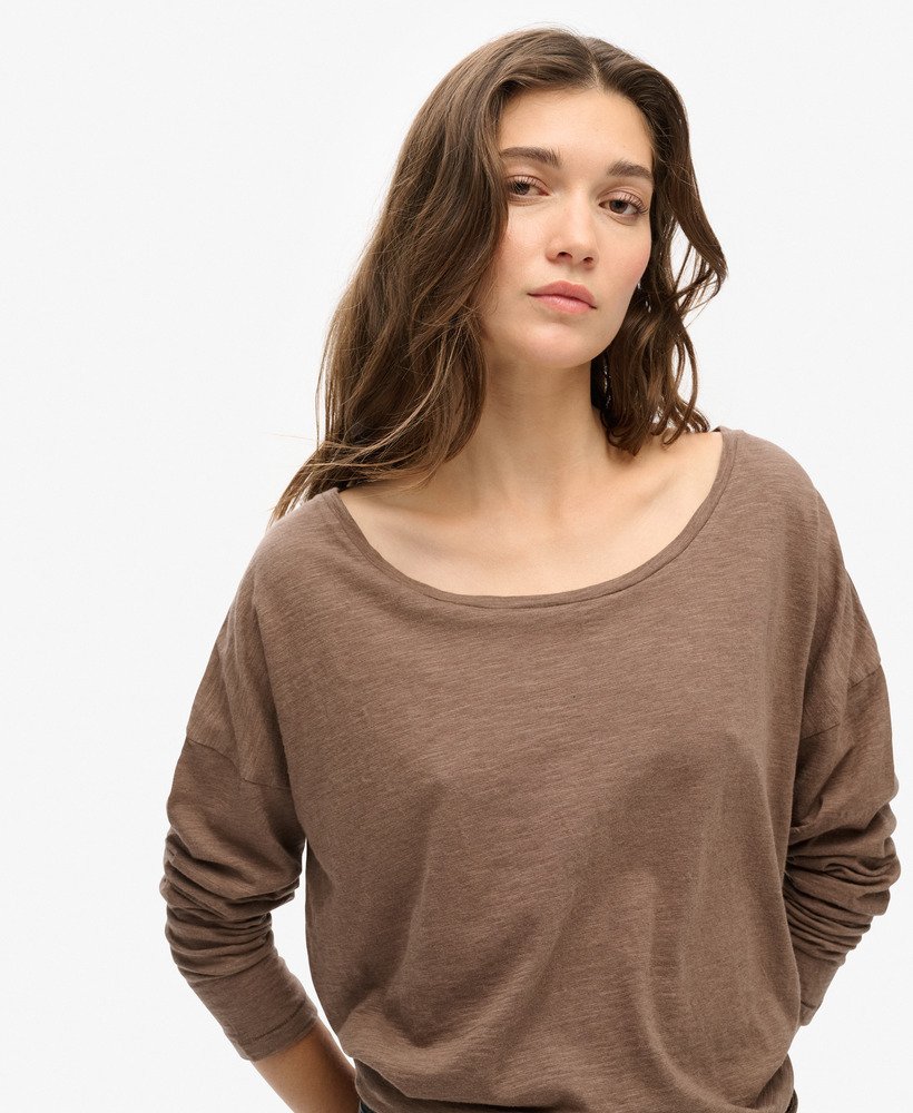 jersey top met lange mouwen in notenbruin gemêleerd