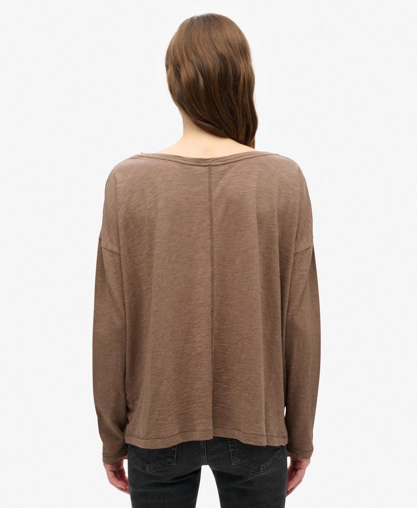 jersey top met lange mouwen in notenbruin gemêleerd