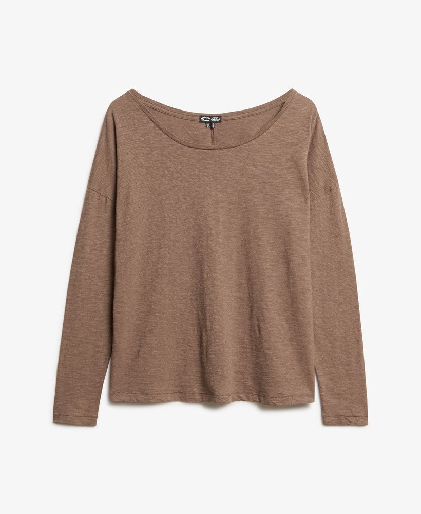 jersey top met lange mouwen in notenbruin gemêleerd