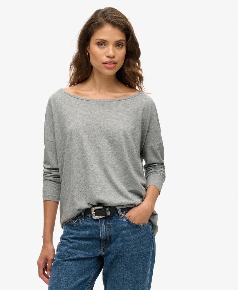 jersey top met lange mouwen in rookgrijs gemêleerd