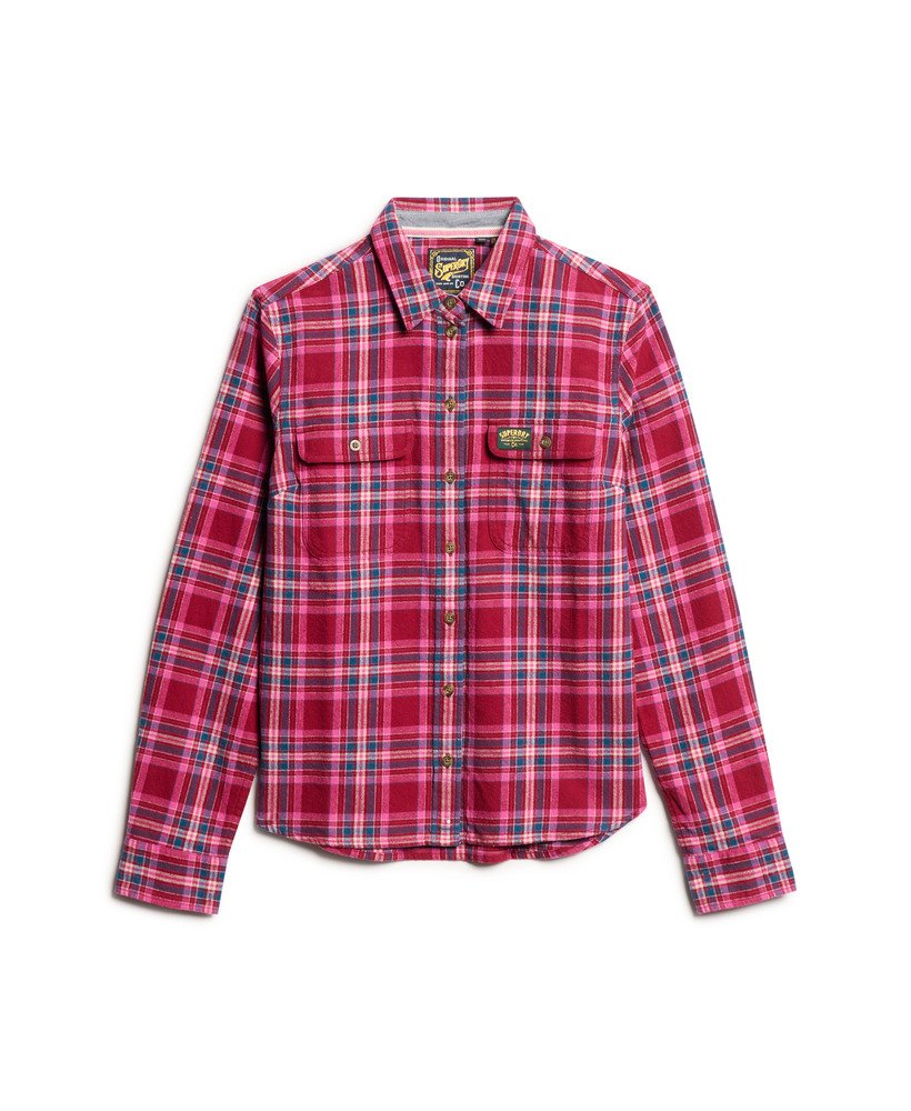 geruit flanellen shirt in bessenrood met houthakkersruit.