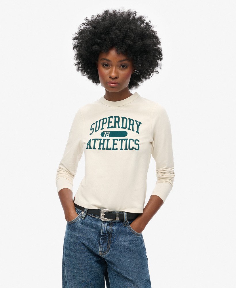 athletic essentials ringer slim top met lange mouwen in turtledove cream