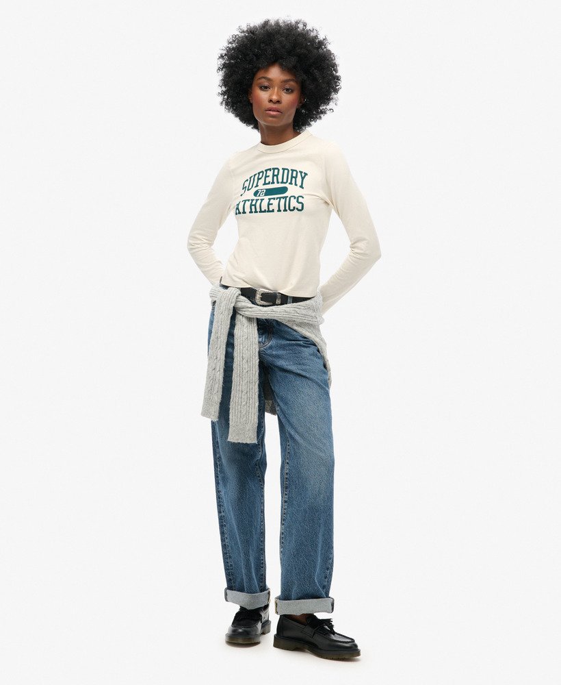 athletic essentials ringer slim top met lange mouwen in turtledove cream