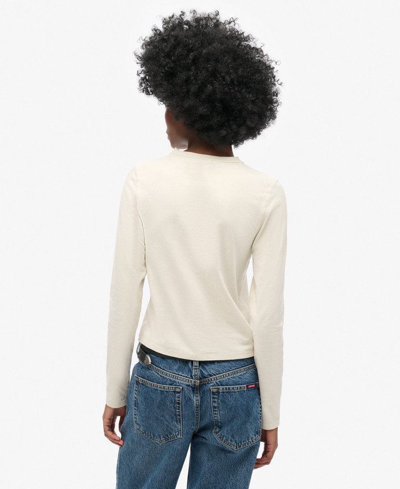 athletic essentials ringer slim top met lange mouwen in turtledove cream