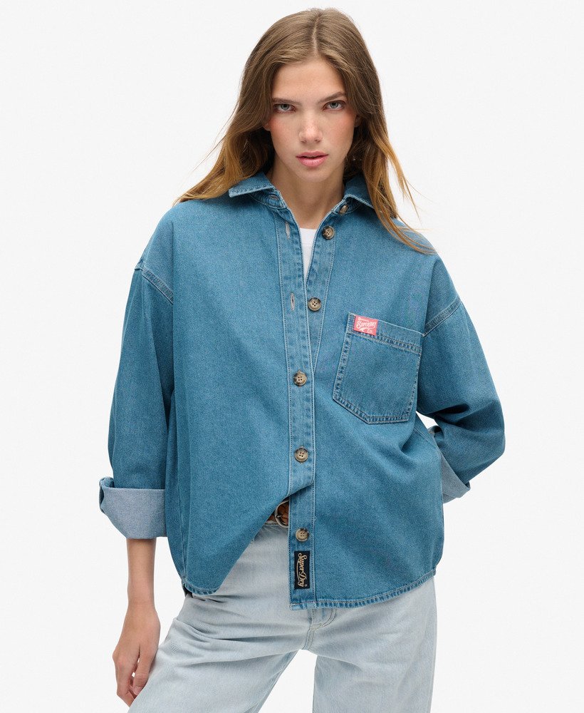 denim overshirt in vintage blauwe wassing