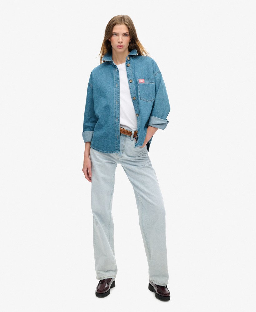 denim overshirt in vintage blauwe wassing
