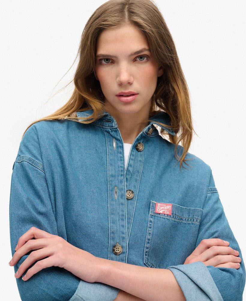 denim overshirt in vintage blauwe wassing