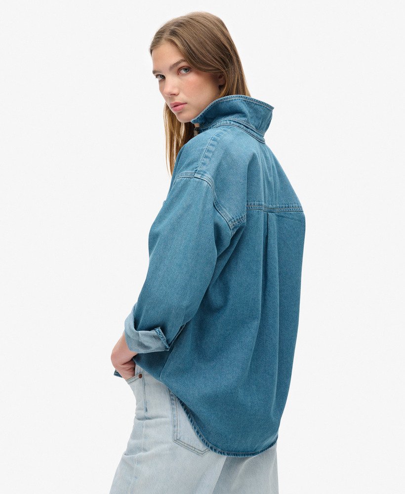 denim overshirt in vintage blauwe wassing
