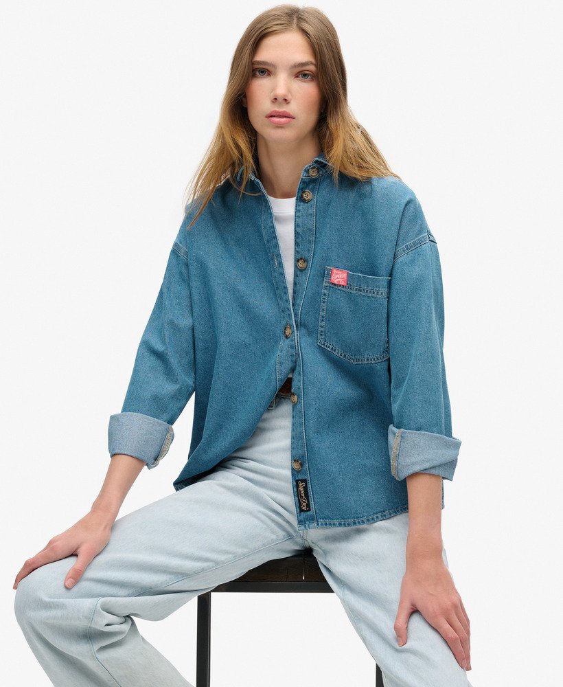 denim overshirt in vintage blauwe wassing