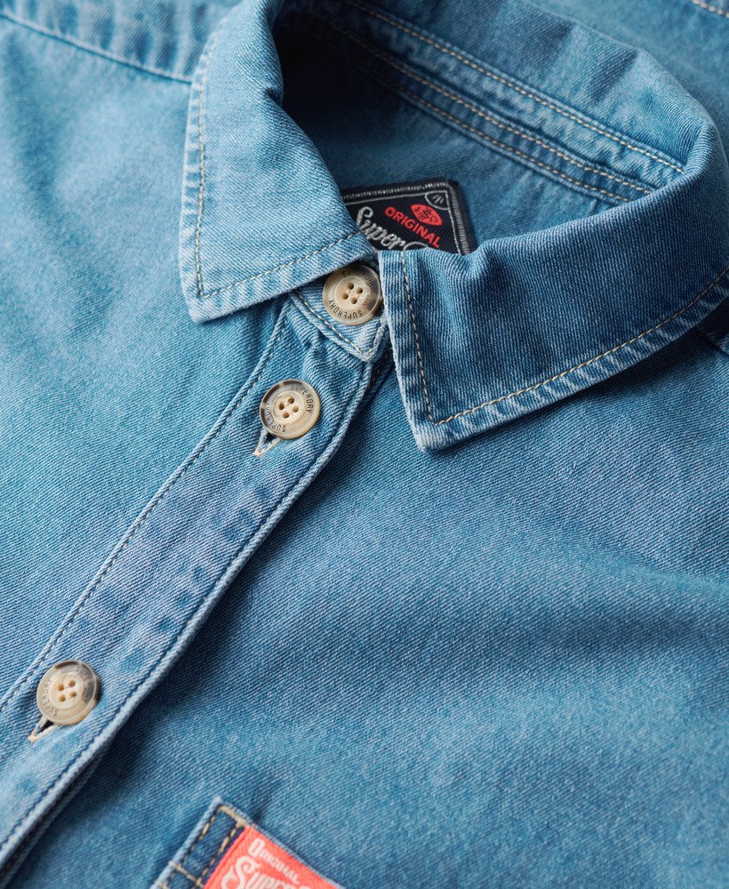 denim overshirt in vintage blauwe wassing