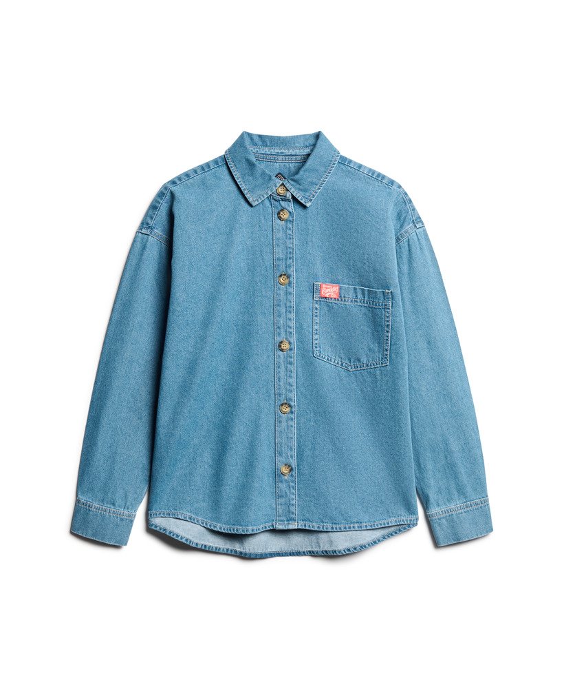 denim overshirt in vintage blauwe wassing