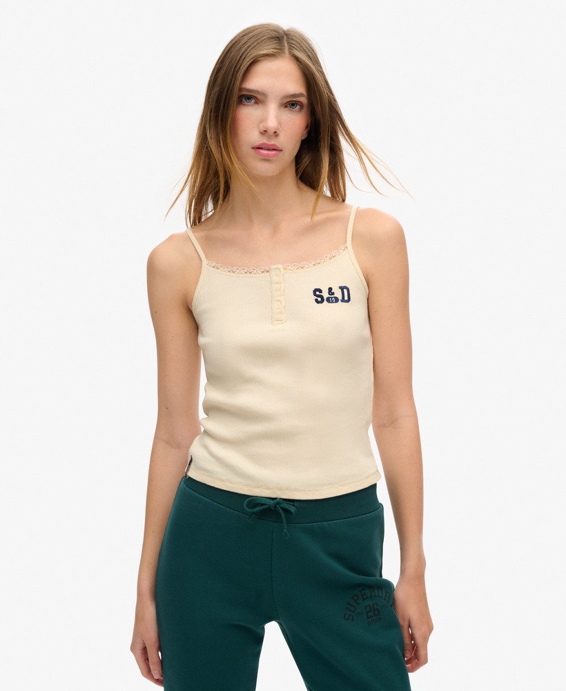 athletic essentials cami met grafische knoopjes in turtledove cream