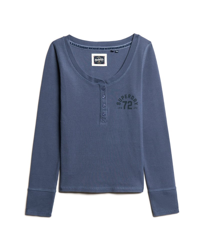 sportieve top met lange mouwen en knoopsluiting in marineblauw.