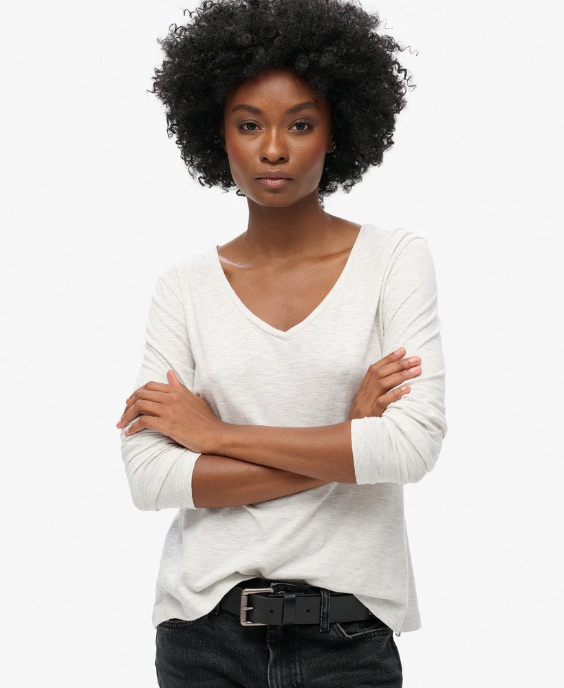 jersey top met lange mouwen en v-hals in starlight grey marl.