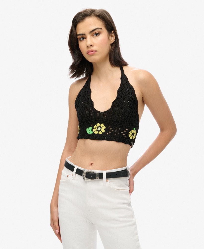 gehaakte bralette met bloemenmotief in zwart