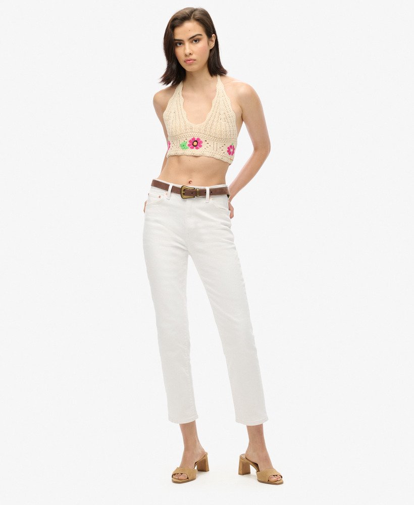 gehaakte bloemenbralette in botercrème