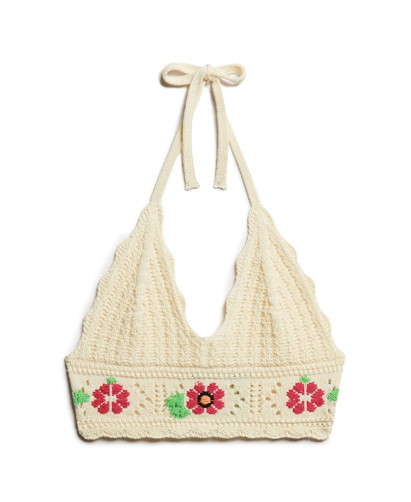 gehaakte bloemenbralette in botercrème
