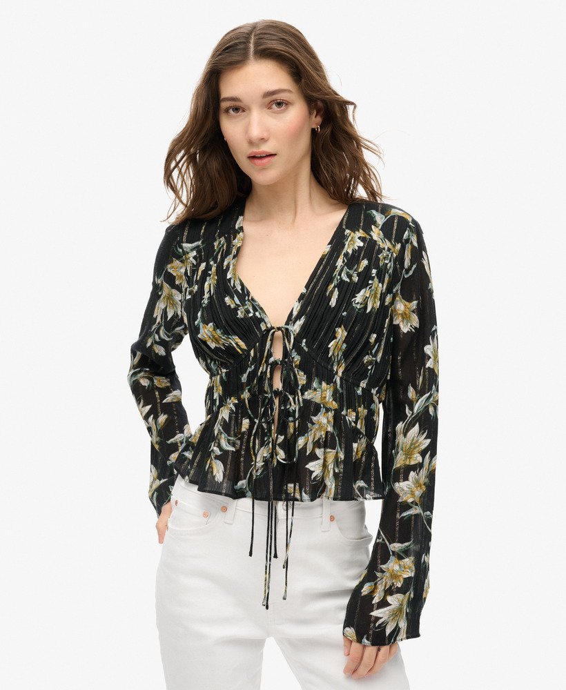geweven top met geplooide mouwen in de kleur wild lilly
