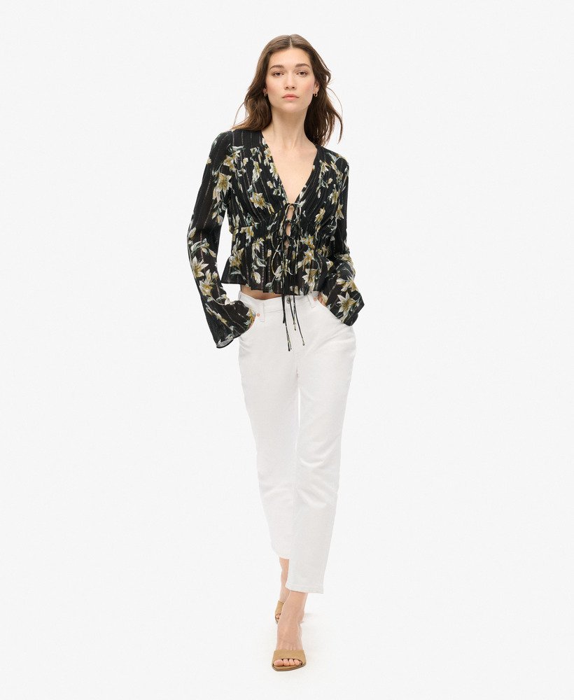 geweven top met geplooide mouwen in de kleur wild lilly