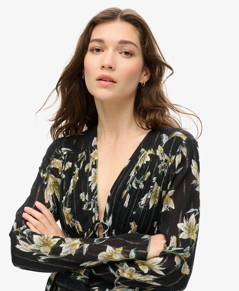 geweven top met geplooide mouwen in de kleur wild lilly