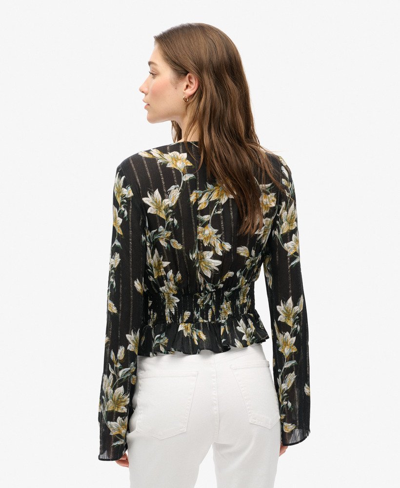geweven top met geplooide mouwen in de kleur wild lilly
