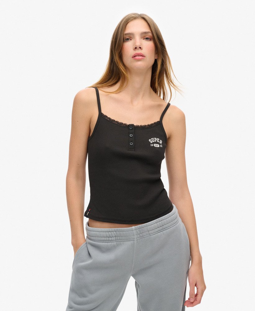 athletic essentials cami met grafische knoopjes in bison black