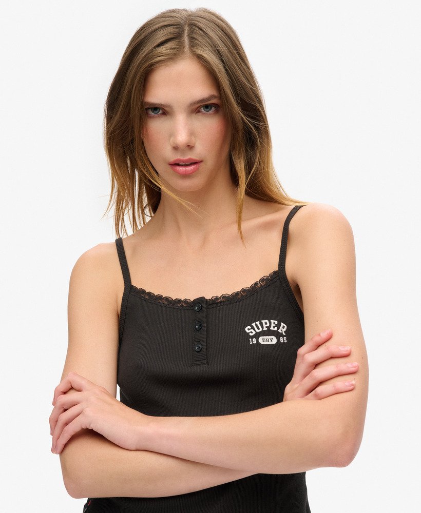 athletic essentials cami met grafische knoopjes in bison black