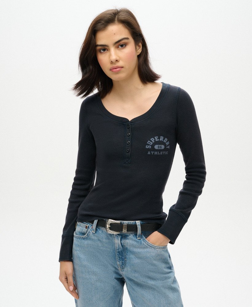 sportieve top met lange mouwen en knoopsluiting in eclipse navy