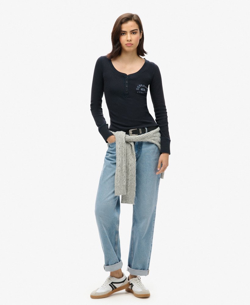 sportieve top met lange mouwen en knoopsluiting in eclipse navy