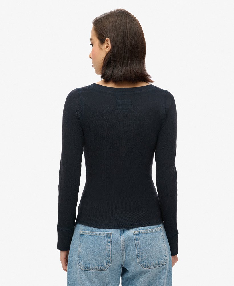 sportieve top met lange mouwen en knoopsluiting in eclipse navy
