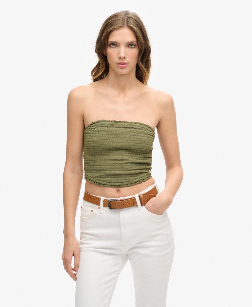 geplooide bandeau-top in gewassen kaki