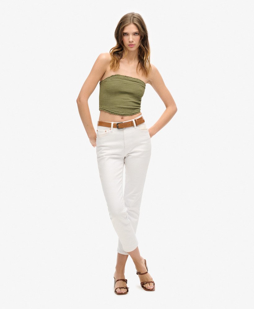 geplooide bandeau-top in gewassen kaki