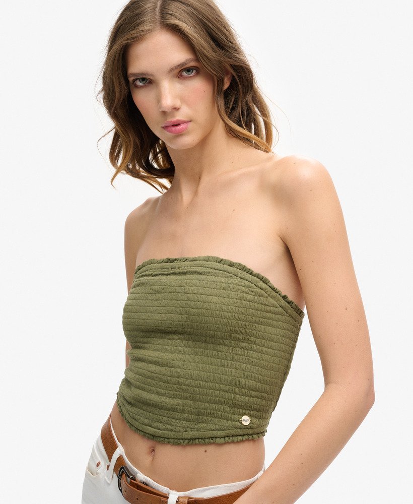 geplooide bandeau-top in gewassen kaki