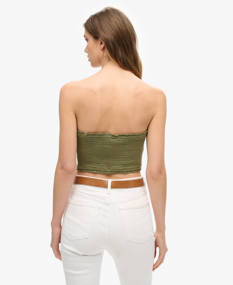 geplooide bandeau-top in gewassen kaki