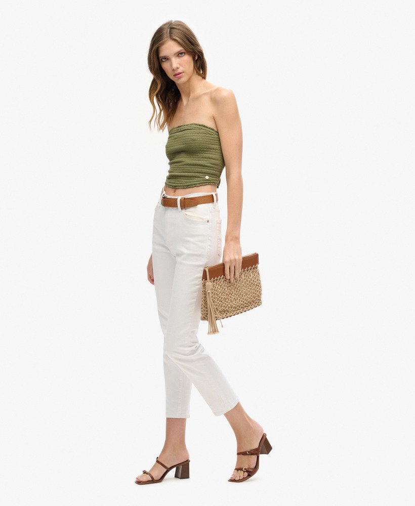 geplooide bandeau-top in gewassen kaki