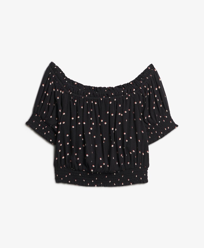 geplooide crop top met korte mouwen in shadow spot black