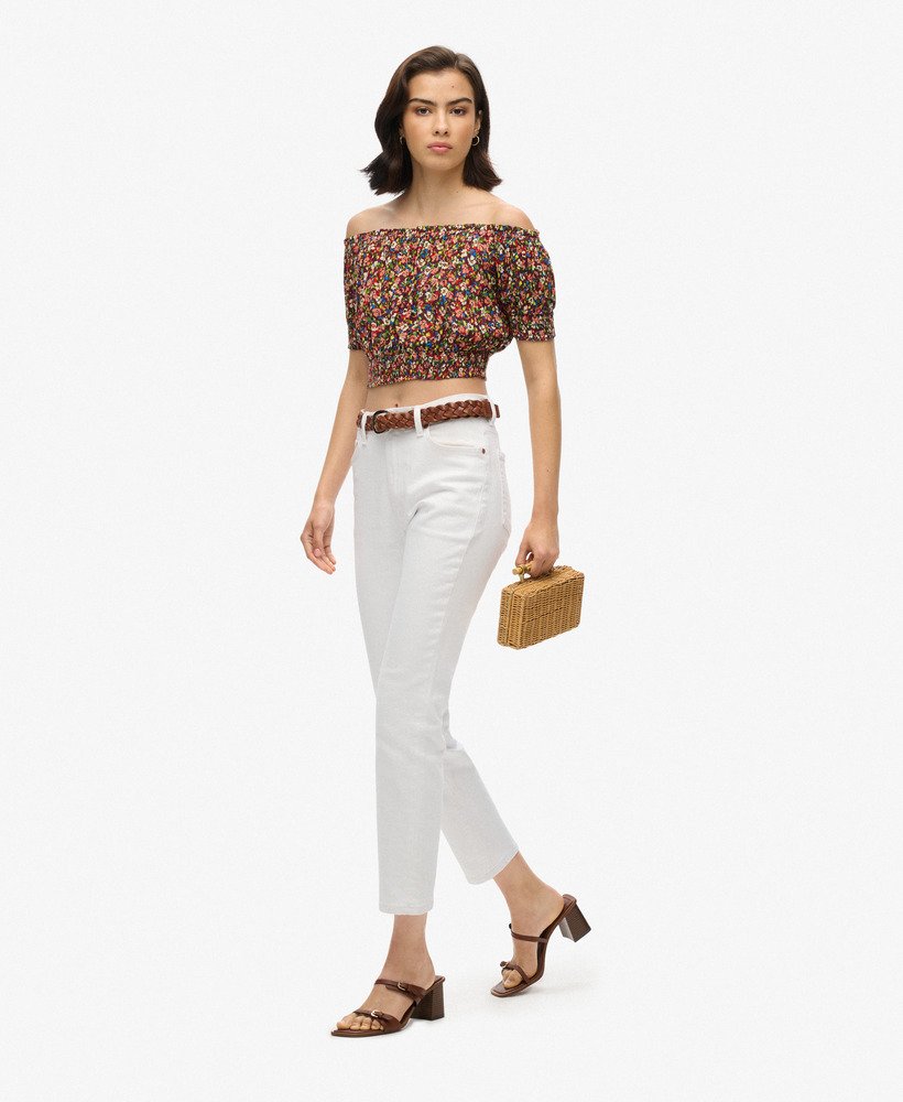 geplooide crop top met korte mouwen in betsy ditsy brown