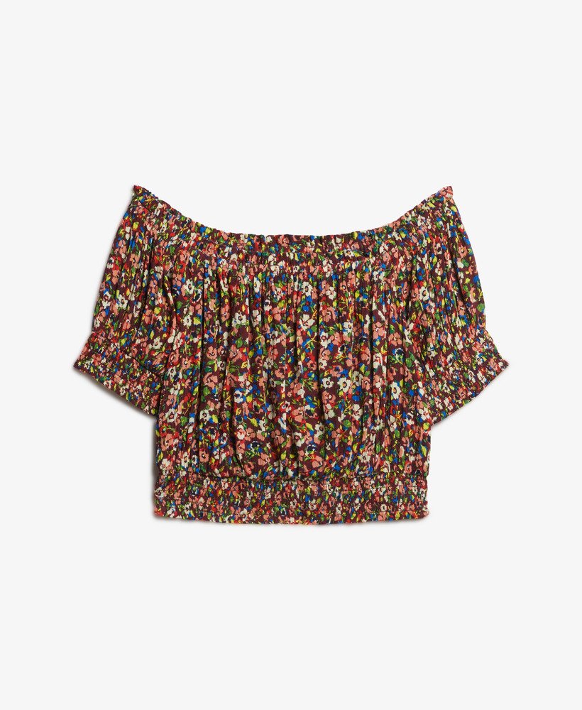 geplooide crop top met korte mouwen in betsy ditsy brown