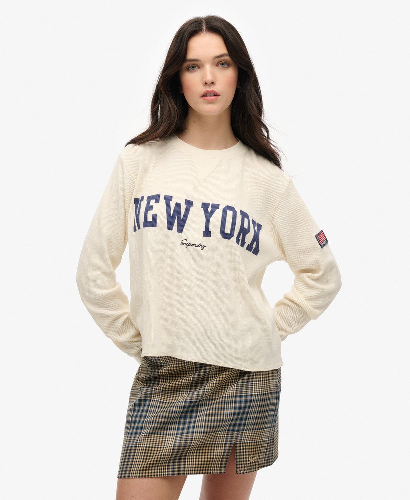 athletic essential graphic long sleeve top in desert bone off white