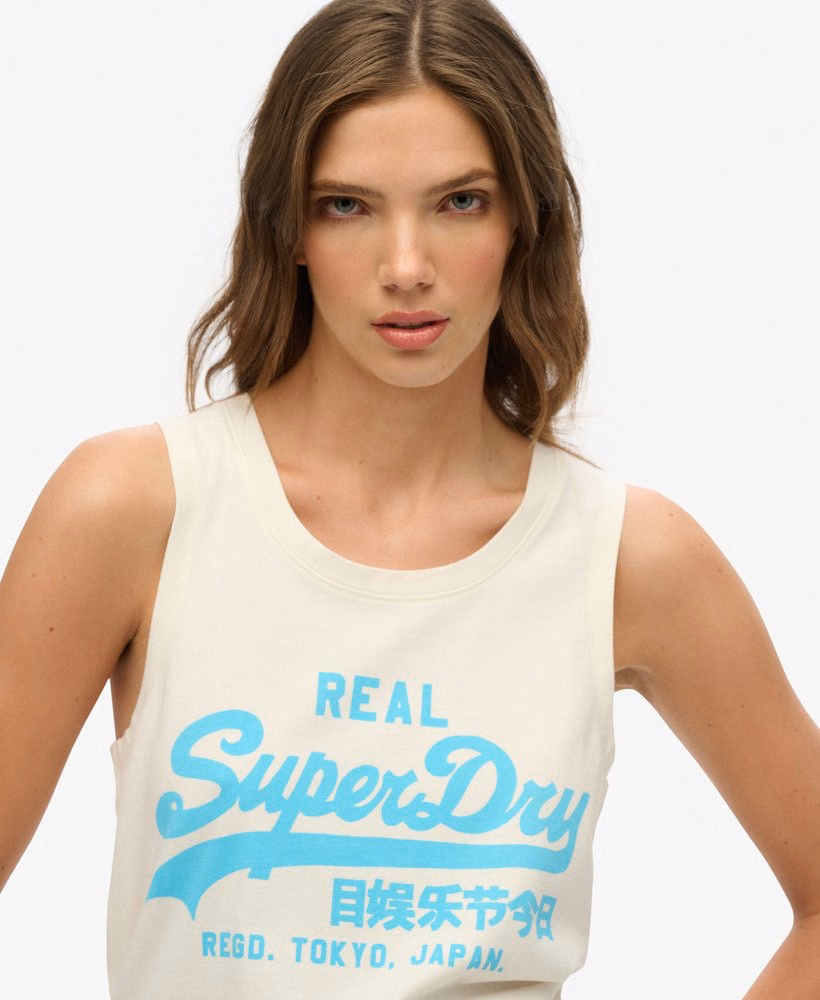 Vintage logo neon tanktop met ronde hals