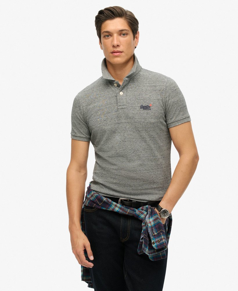 biologische katoenen essential classic fit piqué polo in flint steel grid