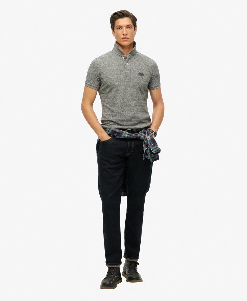 biologische katoenen essential classic fit piqué polo in flint steel grid