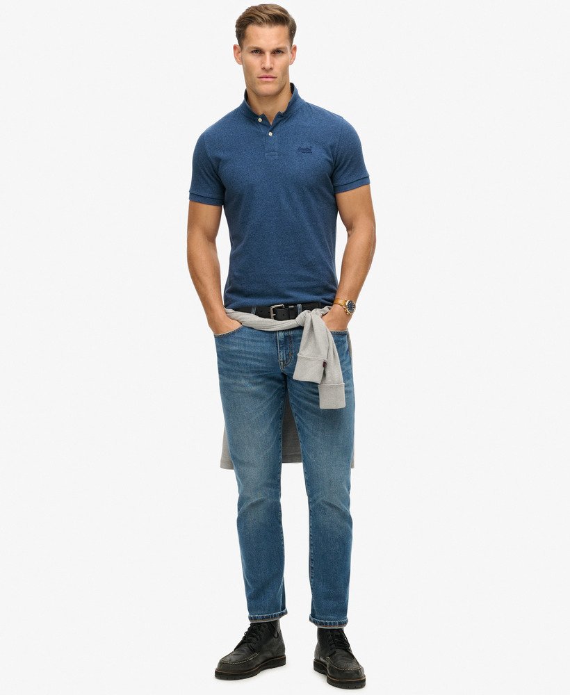 klassiek piqué poloshirt in helderblauw gemêleerd
