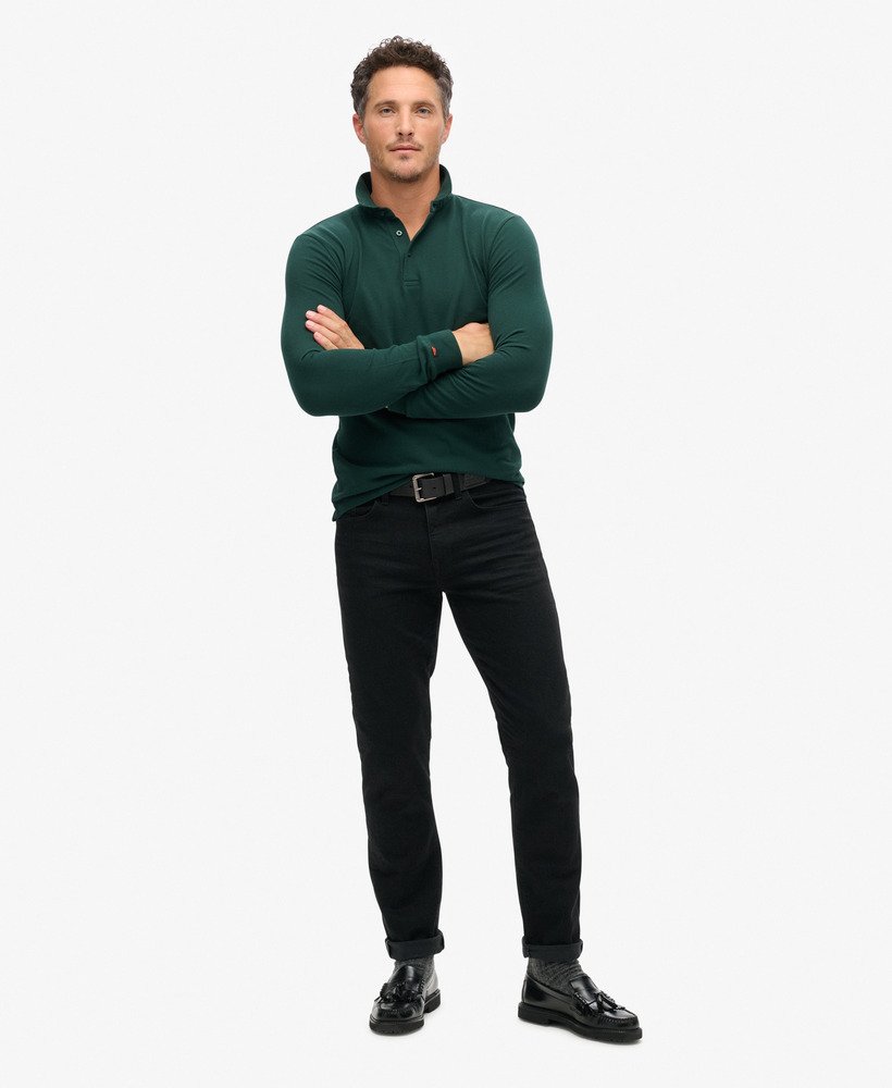 polo shirt met lange mouwen van katoenpiqué in bosgroen.