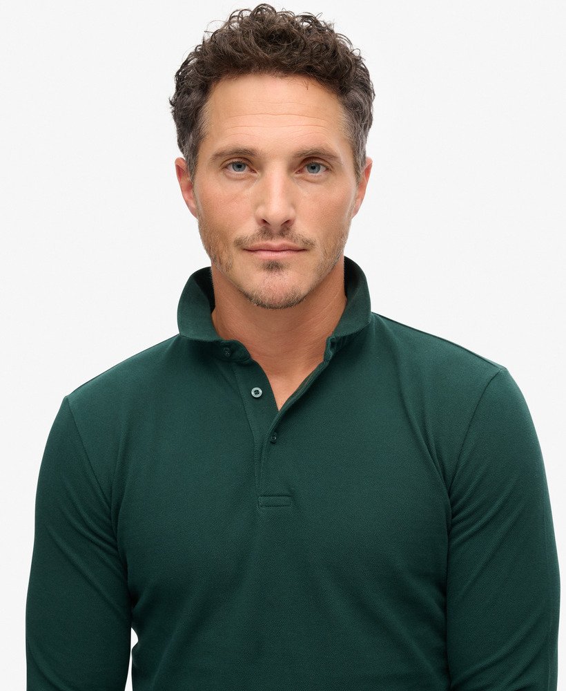polo shirt met lange mouwen van katoenpiqué in bosgroen.