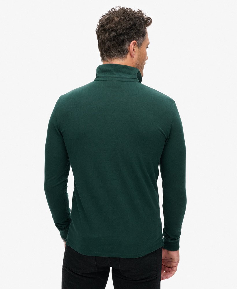 polo shirt met lange mouwen van katoenpiqué in bosgroen.