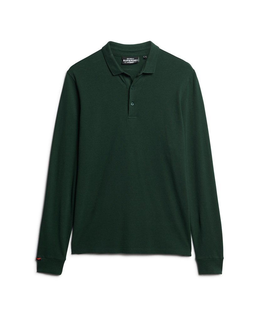 polo shirt met lange mouwen van katoenpiqué in bosgroen.