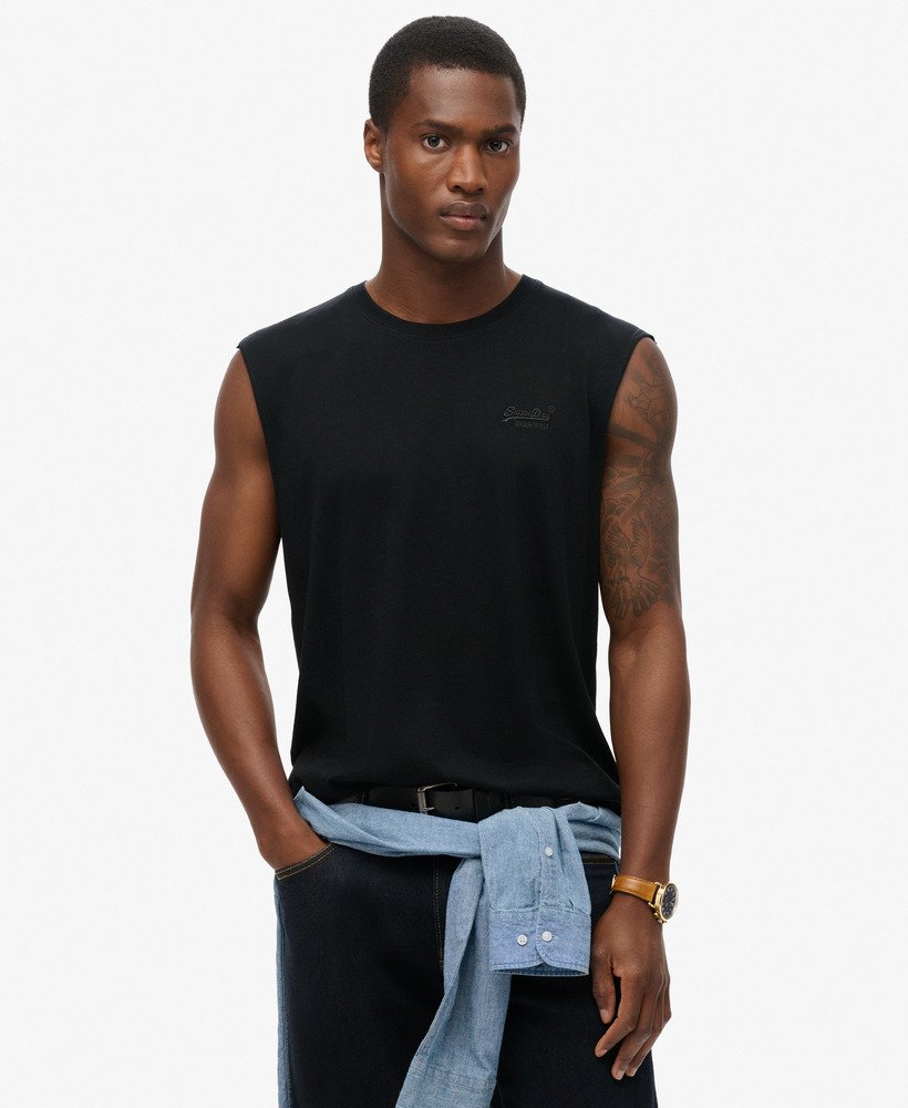 tanktop met essential-logo van biologisch katoen in zwart.