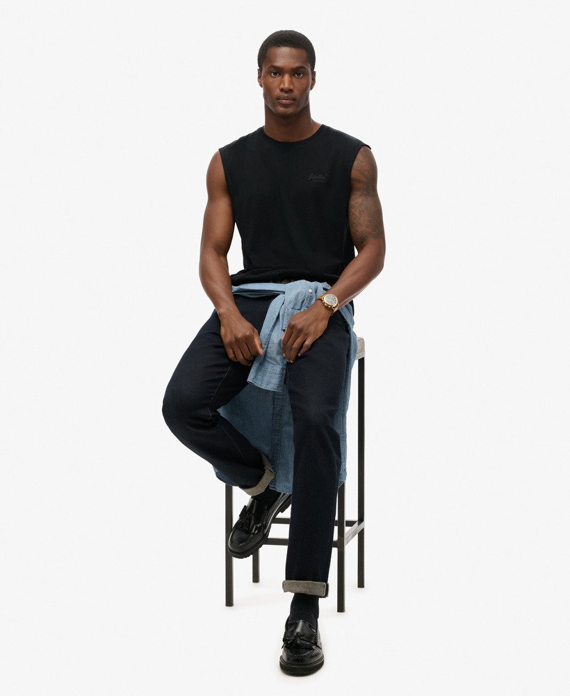 tanktop met essential-logo van biologisch katoen in zwart.